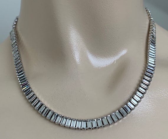 Vintage 50s Clear Baguette Rhinestone Necklace