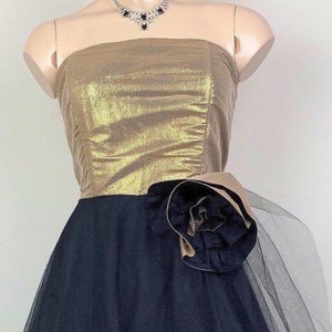 Vintage 50s Strapless Black/Gold Tulle Formal Dress Prom Dress