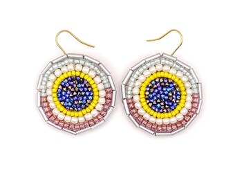 Hand Sewn Colorful Sparkly Drop Kaleidoscope Earrings Modern Artsy