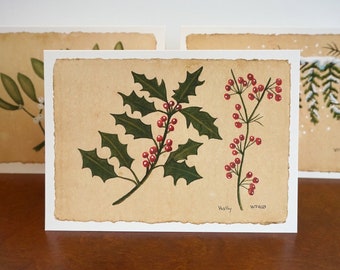 Cartes de Noël, paquet de 3 tirages d'art à l'aquarelle