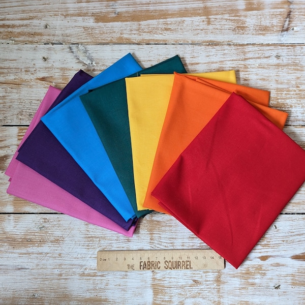 Basic Solid 100% Organic Cotton Fabric - Plain Cherry Red, Bright Orange, Sunshine Yellow, Dark Cyan, Peacock Blue, Purple, Bright Pink