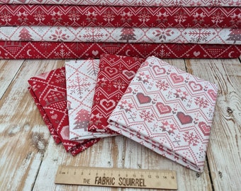 Cross Stitch Christmas Fabric - Stuart Hillard for Craft Cotton Company - Red and White Scandi Christmas