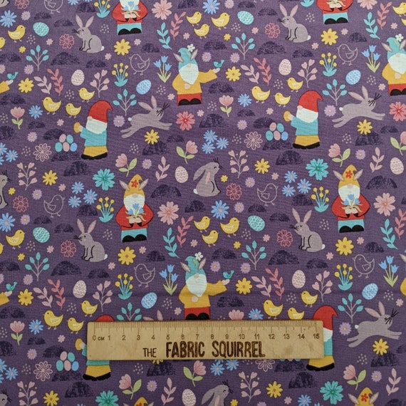 Gnome Fabric Purple - Spring Garden Cotton Material - Spring Treat by Lewis and Irene