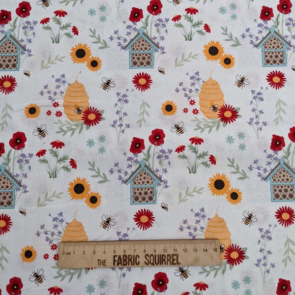 Honey Bee Garden Themed Fabric - Wellies and Watering Cans - Grow Planted by Craft Cotton Company