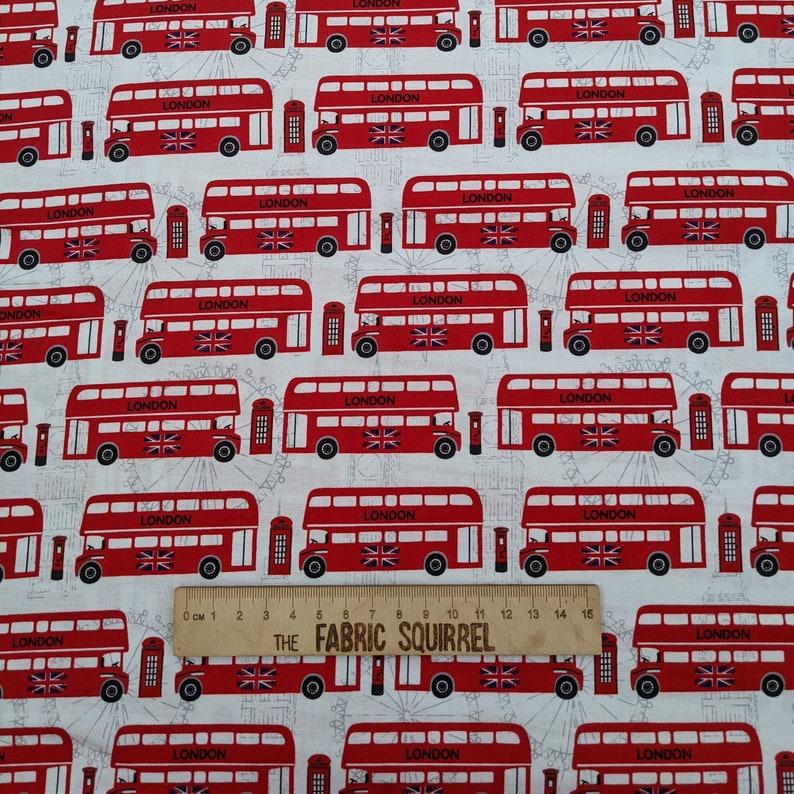 London Red Bus Fabric  - Happy and Glorious Jubilee Fabric from Craft Cotton Co 