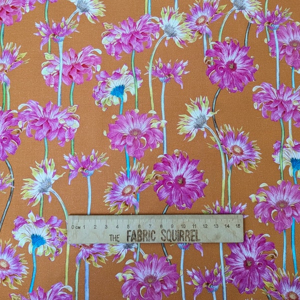 Pink and Orange Gerbera Fabric - Margo from Figo Fabrics by Adriana Picker - Vibrant Cotton Material