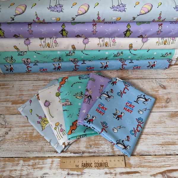 Dr Seuss Fabric - The Grinch, The Lorax, Oh The Places You Will Go, Green Eggs and Ham, Cat in the Hat