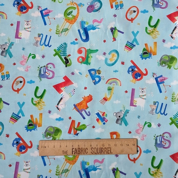 Alphabet Fabric - Blue ABC Children's Material - Wee Ones by Oasis Fabrics Designs