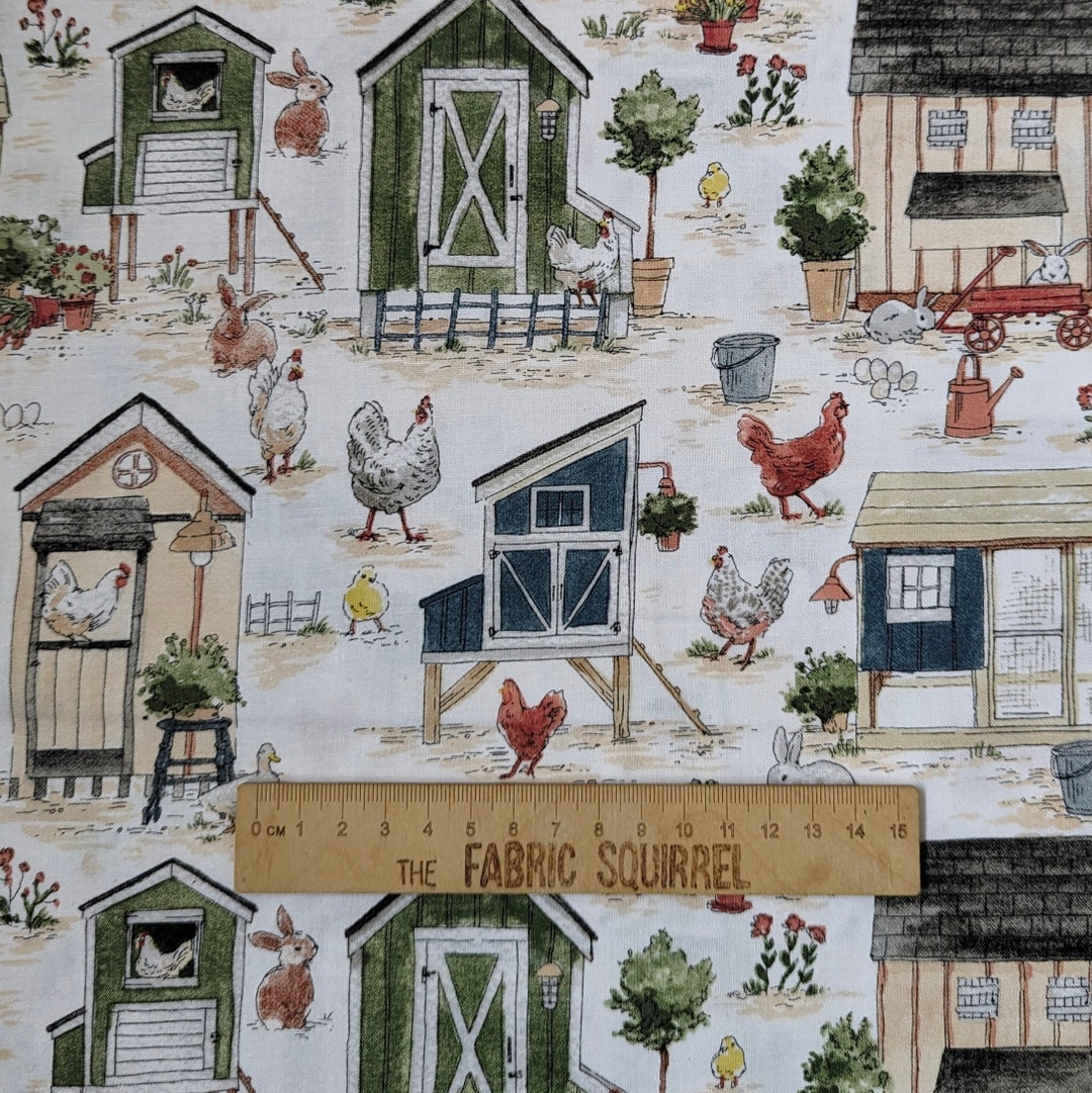 Rabbit Hutch and Chicken Coop Fabric Cotton Tail Farm by 3 Wishes