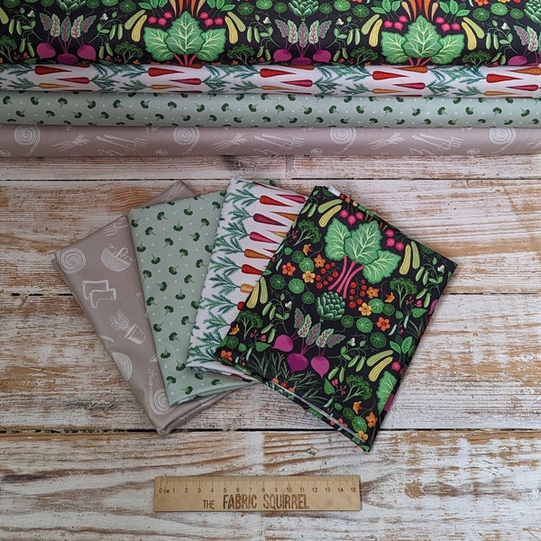 The Kitchen Garden from Lewis and Irene Fabrics - Vegetable Allotment Cotton Material by Metre and Fat Quarters