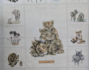 Wrendale Designs Together Is Better Lion Fabric Panel – Safari Animal Quilt Panel – Baby Animal Cotton Fabric – Maywood Studio Panel