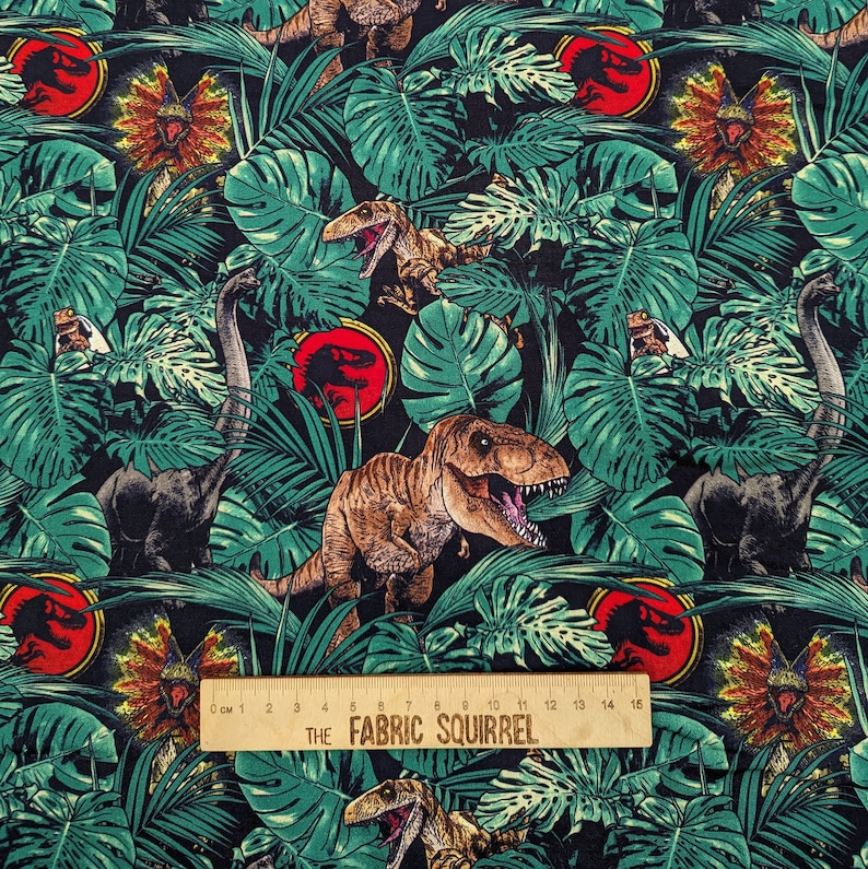 Jurassic Park Fabric Dinosaur Film Cotton Material Craft Etsy UK