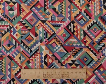 Colourful Geometric Cotton Lawn Fabric | Abstract Multicolour Print Dressmaking Fabric