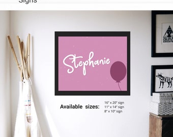 Pink Balloon Playroom Bedroom Wall Art - Instant Access Edit Now - Pretty in Pink Nursery Toddler Kids Name Sign Decoration Printable