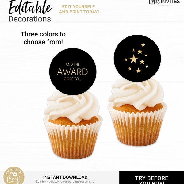 Awards Party Cupcake Topper - Instant Access Edit Now - Awards Show Watch Party Digital Printable DIY Decorations