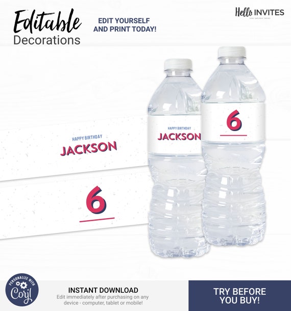 Geometric Water Bottle Wrapper Birthday Decorations - Instant Access Edit Now - Minimal Modern Clean White Digital Printable DIY Decor Il_570xn