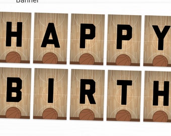 Basketball Editable Happy Birthday Banner Decorations - Instant Access Edit Now - Basketball Court Sports Digital Printable DIY Decor