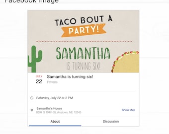 Taco Facebook Event Birthday Image Invitation - Instant Access Edit Now - Fiesta Taco Cactus Party Invite Digital Printable DIY Invitation