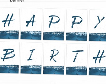 Shark Editable Happy Birthday Banner Decorations - Instant Access Edit Now - Shark Week Pool Party Decor Digital Printable DIY