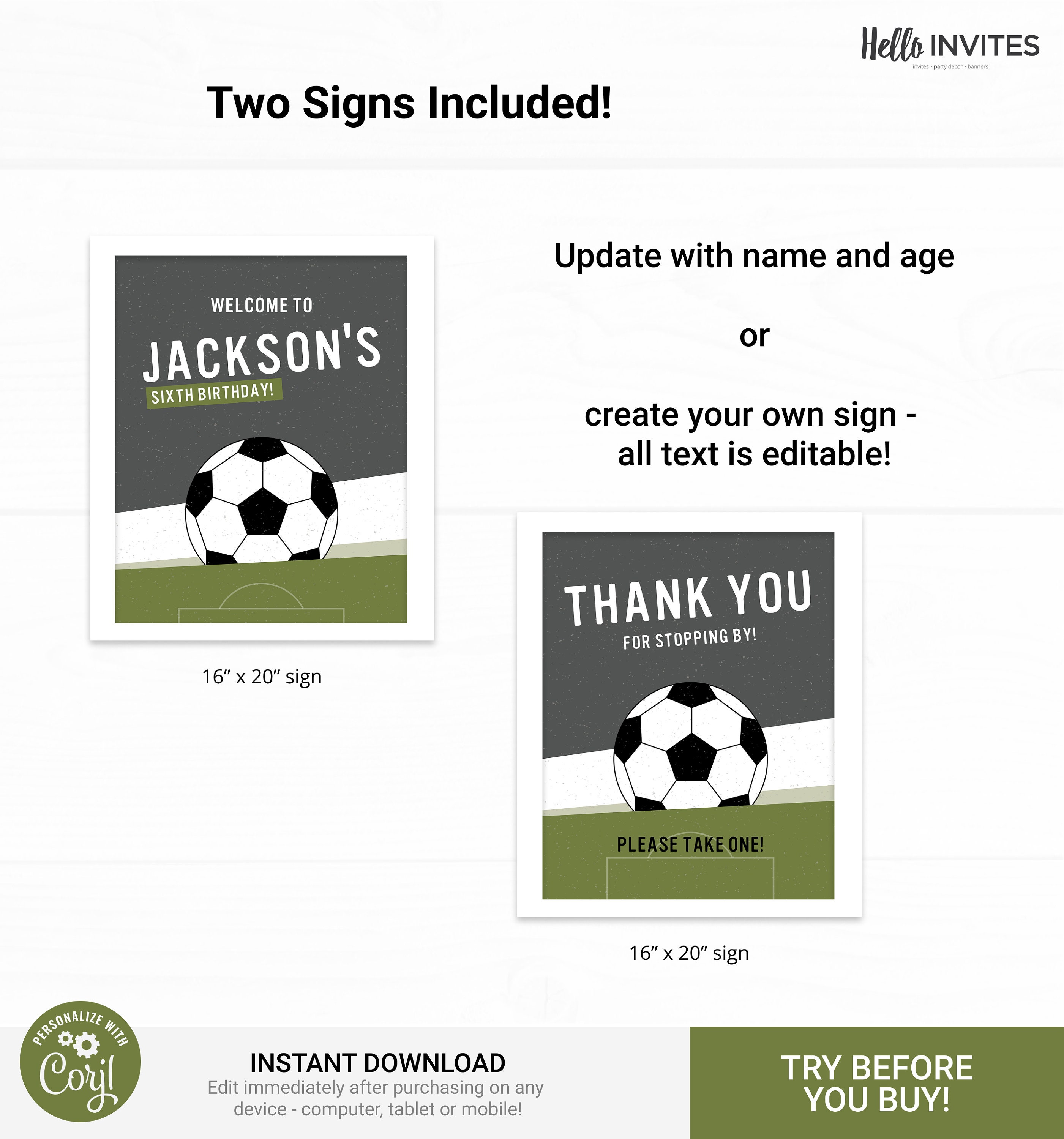 Soccer Custom Party Sign Birthday Decorations Instant Access | Etsy