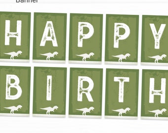 Dinosaur Editable Happy Birthday Banner Decorations - Instant Access Edit Now - Prehistoric Roar T-Rex Party Digital Printable DIY Decor