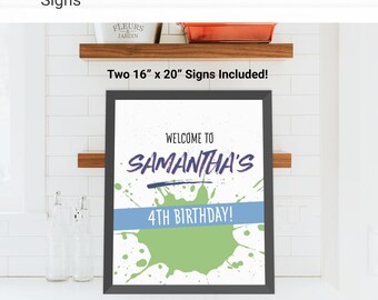 Art Party Custom Party Sign Birthday Decorations - Instant Access Edit Now - Rainbow Artist Palette Digital Printable DIY Decor