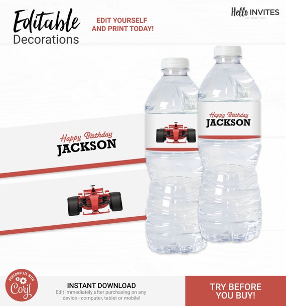 Race Car Water Bottle Wrapper Birthday Decorations - Instant Access Edit Now - Start Your Engines Racing Digital Printable DIY Decor Il_570xn