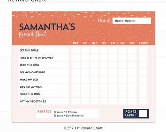Confetti Editable Reward Chart - Instant Access Edit Now - Celebrate Sprinkles Orange Printable Chore Chart Weekly Reward Chart for Kids
