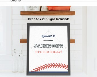 Baseball Custom Party Sign Birthday Decorations - Instant Access Edit Now - Baseball Bat Field Digital Printable DIY Decor