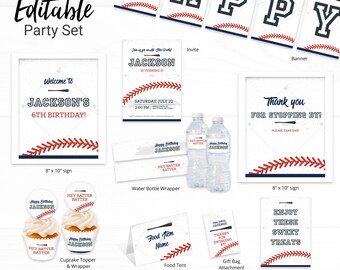 Baseball Birthday Party Decorations - Instant Access Edit Now - Baseball Bat Field Invite Digital Printable DIY Decor