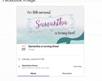 Mermaid Facebook Event Birthday Invitation - Instant Access Edit Now - Under the Sea Ocean Pool Party Invite Digital Printable DIY Invite