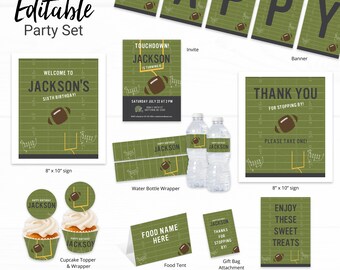 Football Birthday Party Decorations - Instant Access Edit Now - Football Field Sports Invite Digital Printable DIY Decor