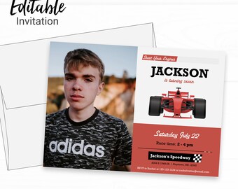 Race Car Birthday Invitation with Photo - Instant Access Edit Now - Start Your Engines Racing Invite Digital Printable DIY Invitation