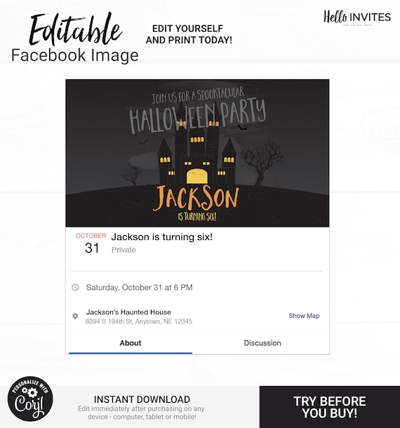 Halloween Birthday Facebook Event Invitation Haunted House Spooktacular Party Trick or Treat Bats Digital Facebook Invite Il_570xn