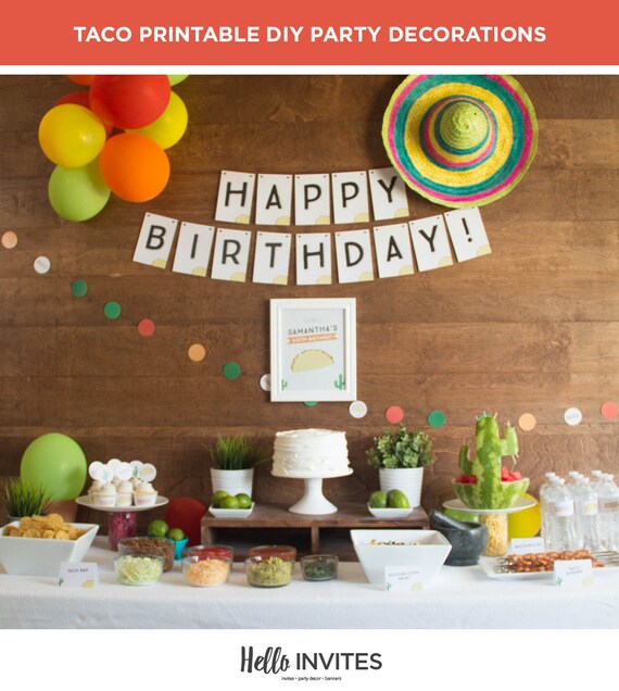 Taco Birthday Party Printable Diy Party Pack Decorations Red Etsy