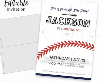 Baseball Birthday Invitation - Instant Access Edit Now - Baseball Bat Field Invite Digital Printable Invitation