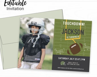 Football Birthday Invitation with photo - Instant Access Edit Now - Football Field Sports Invite Digital Printable DIY Invitation