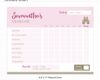 Princess Editable Reward Chart - Instant Access Edit Now - Castle Printable Chore Chart Weekly Reward Chart for Kids Printable