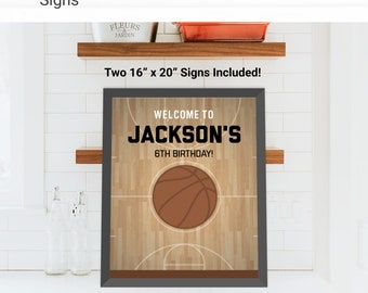Basketball Custom Party Sign Birthday Decorations - Instant Access Edit Now - Basketball Court Sports Digital Printable DIY Decor