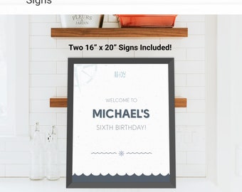 Nautical Custom Party Sign Birthday Decorations - Instant Access Edit Now - Ahoy Sailor Anchor Party Digital Printable DIY Decor