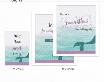 Mermaid Custom Party Sign Birthday Decorations - Instant Access Edit Now - Under the Sea Ocean Pool Party Digital Printable DIY Decor