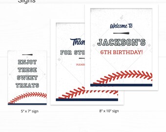 Baseball Custom Party Sign Birthday Decorations - Instant Access Edit Now - Baseball Bat Field Digital Printable DIY Decor