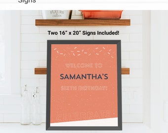 Confetti Custom Party Sign Birthday Decorations - Instant Access Edit Now - Celebrate Sprinkles Orange Decor Digital Printable DIY