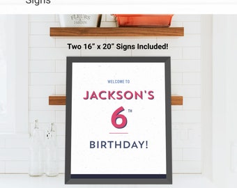 Geometric Custom Party Sign Birthday Decorations - Instant Access Edit Now - Minimal Modern Clean White Digital Printable DIY Decor