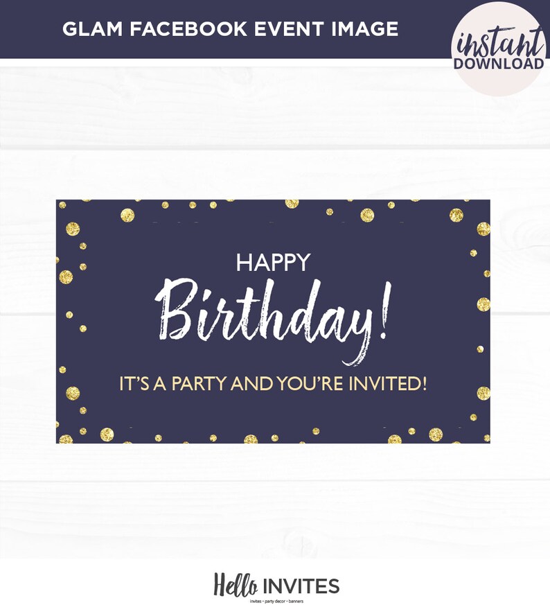 Glam Birthday Facebook Event Invitation Pink Blue Gold Girl Birthday Invite Girly Digital Facebook Invite