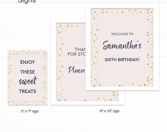 Glam Custom Party Sign Birthday Decorations - Instant Access Edit Now - Minimal Modern Glitter Pink Gold Digital Printable DIY Decor