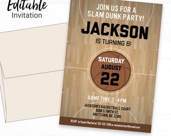 Basketball Birthday Invitation - Instant Access Edit Now - Basketball Court Sports Invite Digital Printable DIY Invitation