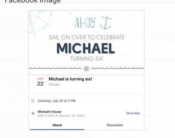 Nautical Facebook Event Birthday Invitation - Instant Access Edit Now - Ahoy Sailor Anchor Party Invite Digital Printable DIY Invitation