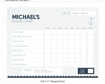 Nautical Editable Reward Chart - Instant Access Edit Now - Ahoy Sailor Anchor Printable Chore Chart Weekly Reward Chart for Kids Printable