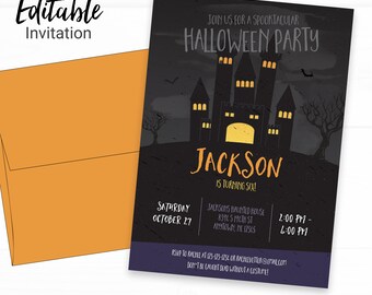 Halloween Birthday Party Invitation Haunted House Spooktacular Party Trick or Treat Bats Digital Printable Invite